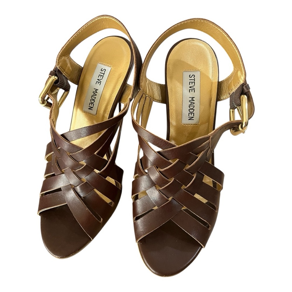 Steve Madden Brown Woven Leather Sandals